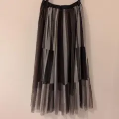 ELENDEEK ロングフレアスカート 黒・茶・グレー ストライプ