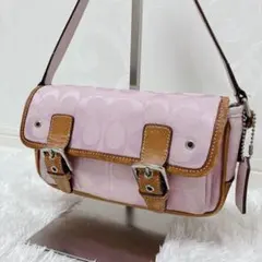 COACH Shoulder Bag Canvas Leather Pink