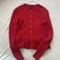 【美品】ラルフローレン ケーブルニット カーディガン ボーダー 160 XL ポロラルフローレン ボーダー ケーブルニットカーディガン 160