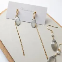 天然石グレームーンストーンのロングピアス