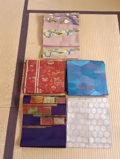 帯 5点セット 絹製 花柄・グラデーション