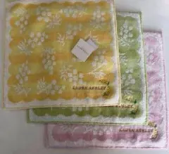 新品　3枚　ローラアシュレイ　タオルハンカチ　ハンドタオル　ミニ　ミモザ