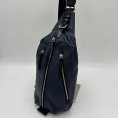 コーチ ボディバック トンプソン スリング レザー シボ革 ネイビー