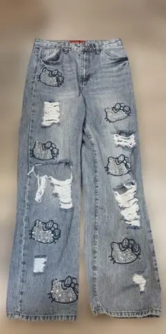 Hello Kitty ラインストーン デニム ダメージ加工　Forever21のサムネイル