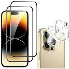 iPhone 14pro max ガラスフィルム2枚 カメラ保護2枚 黒縁