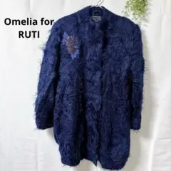 Omelia for RUTI シャギーコート ブルー 花刺繍デザイン 個性派