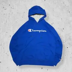 Championチャンピオンロゴスウェットパーカーブルー青オーバーサイズ古着L