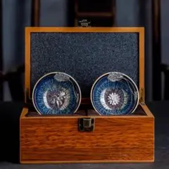 茶器 天目釉 手作りの逸品 芸術品 青と金のグラデーション茶碗 2個セット 茶器 天目釉 手作りの逸品 芸術品 青と金のグラデーション茶碗 2個
