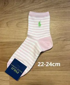 ポロ・ラルフローレン クルーソックス 22-24cm ボーダー ピンク