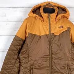 ノースフェイス キルティングジャケット 両面ロゴ刺繡 バイカラー 茶 95 XL