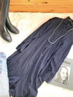 【おまとめ割】【ユニクロ】フランネルシャツロングワンピースネイビー　M