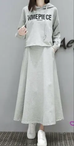 グレー フード付きスウェットセットアップ