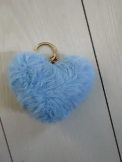 水色 ハート型 ファー キーホルダー