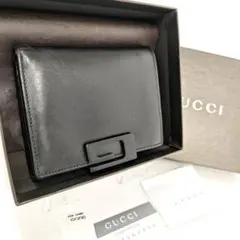 美品 グッチ 二つ折り 財布 GUCCI ブラックレザー コンパクトウォレット