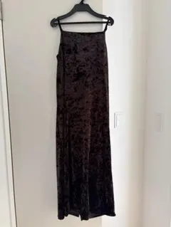 ノーブランド　ダークブラウン ベルベットキャミワンピース