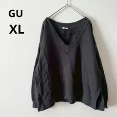 ジーユー▶Vネックスウェット XL グレー ゆったり 体型カバー 綿100%