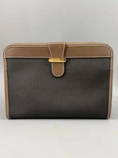 dunhill セカンドバッグ クラッチバッグ キャンバス レザー ブラウン系