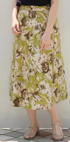Perle Peche フラワーレーヨン麻フレアスカートのサムネイル