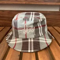 【美品】Stussy バケットハット チェック柄 ミントグリーン