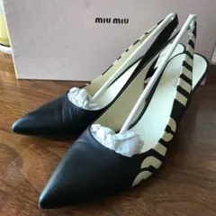 miumiu ロゴ入り 37 パンプスサンダルミュール靴黒