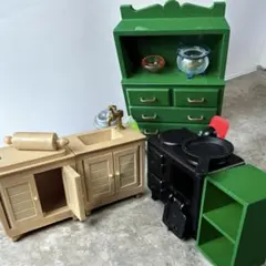 【まとめ売り！】シルバニアファミリー 初期 調理台セット 食器棚 小物 キッチン