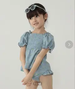 【美品】100〜110 beams mini水色フリル袖花柄キッズ