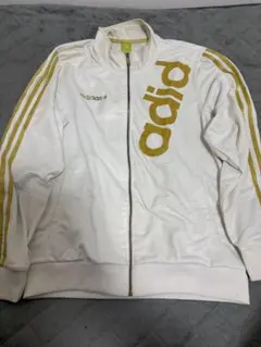 美品】adidas トラックジャケット ホワイト ゴールド XL - メルカリ