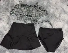 オフショル フリル 水着 3点セット レディース チェック柄