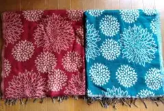 ◆A・I・C　青緑＆エンジ 牡丹和柄風 大判ストール?マルチカバー?◆エスニック