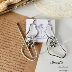 ▪シルバー2連フープチャーム×メタルボールチェーンピアス／イヤリング