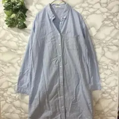 GU 青と白のストライプ シャツワンピース Mサイズ ゆったり ジーユー