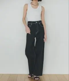 PUBLIC DENIM ハイウエストワイドストレートデニムパンツ