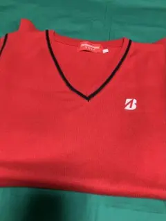 BRIDGESTONE GOLF 赤 Vネック セーター L