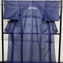 [美品] 絽　洗える　夏着物　小紋　薄物　紺　青　お茶　花火大会　夏祭り　洒落着 美品] 絽 洗える 小紋 夏着物 薄物 夏物 青 和傘 花火大会 夏祭り お茶