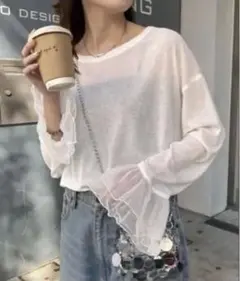 CIAOPANIC TYPY 袖レース切替アソートフレアスリーブシアーTシャツ