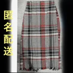 レディース　レトロ　ロング　スカート　タイト　チェック　赤　ロングスカート　黒