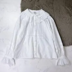 ドットアンドストライプス ピンタック レースブラウス 白 コットンのサムネイル