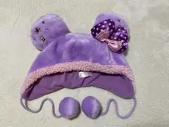 ディズニー　ミニー　パープル　ファンキャップ 被り物　リボン　ピンク