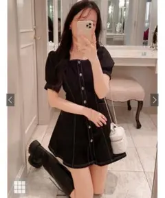 GRL グレイル スクエアネック配色ステッチフレアミニワンピース[nh51]