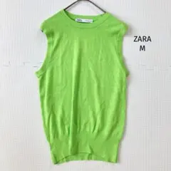 ザラ　ZARA サマーニット【M】ライムグリーン系 ノースリーブ 美品✨