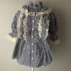 Jane Marple 襟 レース フリル プラウス ストライプ シャツ M〜Lのサムネイル