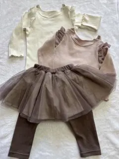 フリル付きロンパース・チュールスカートパンツ3点セット サイズ80