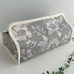 ★ティッシュカバー ティッシュケース★グレーフラワー ハンドメイド