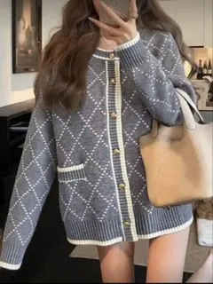SHEIN Alicedudu ダイヤモンドパターン カーディガン L