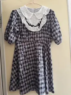 チェック柄ハート模様半袖ワンピース