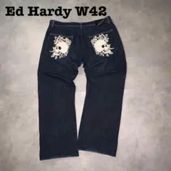 Y2K Ed Hardy エドハーディー ワイドデニムパンツ スカル ドクロ42のサムネイル