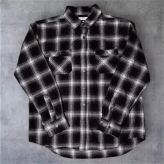 オンブレチェック　ネルシャツ　黒　アメカジ　XL
