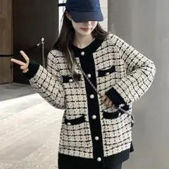 ツイードニットカーディガン SHEIN ホワイト