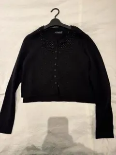 ZARA ビーズ装飾 ブラック カーディガン L