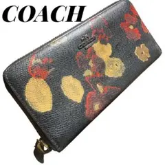 COACH 長財布 ラウンドファスナー フラワープリント 馬車金具